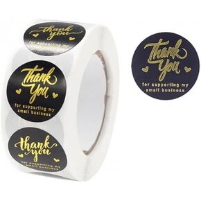 Thank You Stickers Small Business - 1 Inch Round Adhesive Labels - Roll of 500 (Teal Blue - Thank You)