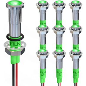 FILN 5 قطع 6 مم (1/4 بوصة) 12 فولت مؤشر ضوء LED معدني صغير مقاوم للماء IP67 مصباح إشارة الطيار أحمر أخضر أصفر أزرق أبيض ([أسود بأكسيد] أحمر 5 قطع) in Kuwait