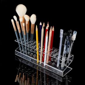 PH PandaHall Acrylic Pen Holder Display Stand, 36-Hole Clear Pen Rack Organizer Nail Brushes Display Holder Makeup Brush Rack Organizer Rectangle Pencil Stand for Home Office & Store Use