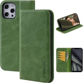 VISOUL Case for iPhone 12 Pro Max 6.7", Genuine Leather Flip Wallet Case Cover with Stand for Men and Women, Magnetic Phone Case Portfolio with Card Holder for iPhone 12 Pro Max 5G 6.7-inch (Black)