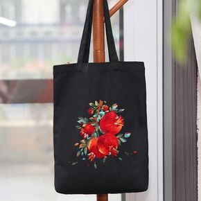 Black Canvas Tote Bag Embroidery Kit,Flowers Art Pattern,Cross Stitch Kits, Including Stamped Embroidery Bag with Hoops,Needle, Instruction Manual and Color Threads for Beginner (AHJ-27)
