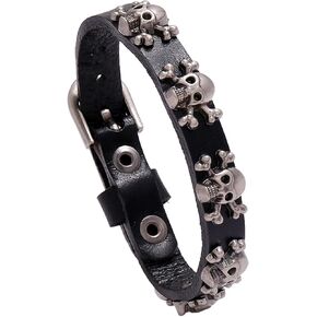Punk Rock Alloy Skull Rivet Studded Wristband Belt Buckle Pu Leather Cuff Bracelet