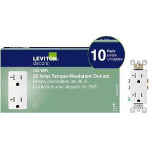 Leviton M02-T5825-Wmp 20a 125v White Decora Tamper Resistant Outlets 10 Count