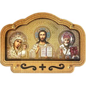 Car Icon Protection Travel Icons of Christ The Teacher Virgin of Kazan and Saint St Nicholas 3 5/8 Inch, Religious Gifts For Woman, Man