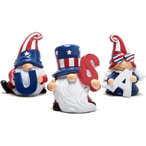 Hodao 4th of July Gnomes Patriotic Gnomes Resin Gnome Figurines Handmade Scandinavian Home Decor for American Independence/Memoria/Veterans Day Party