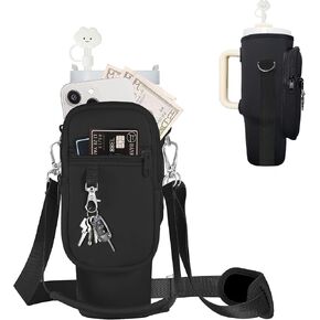 Water Bottle Carrier w/Strap for Stanley Cup 40oz Tumbler, Water Bottle Bag Phone Pocket for Stanley Cup Accessories, Crossbody Water Bottle Holder w/Straw Cover for Simple Modern 40oz