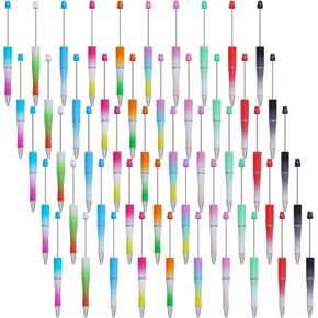 jiebor 50Pcs Beadable Pens Plastic Bead Pen Black Ink Ballpoint Pens Diy Pens Cute Cool Pens for Journaling Students Teacher Bridal Graduation Gift Office Supplies