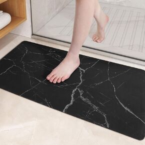 Color&Geometry Quick Dry Absorbent Bath Mat- 16"x24" Non Slip Black Bathroom Rug- Thin Non Shedding Easy Clean Bath Rugs, Marble Bath Mats for Bathroom Floor Shower Bathtub Sink Vanity
