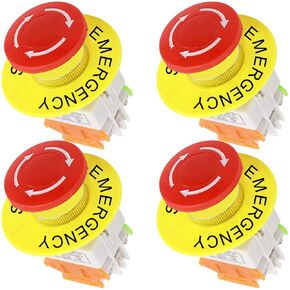 4PCS Emergency Stop Push Button Switch Latching 22mm Mounting Hole Red Mushroom Cap 1NO 1NC with 60mm Emergency Stop Sign