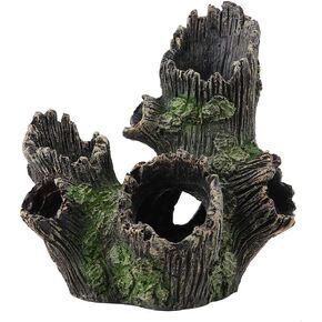 Aquarium Tree Trunk, Hollow Landscape Stump Wood House Resin Ornament Hideout Caves Rocks Decor Fish Tank Hole Stone Decoration Accessories Betta Cichlid Turtles Small Lizards Reptiles Amphibians