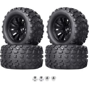 1/10 Scale RC Monster Truck Wheels Tires Set 12mm Hex 2.8 Tires Compatible with Traxxas Stampede Redcat Rustler Brushless Lipo Power 2S-4S (Non-Glued)