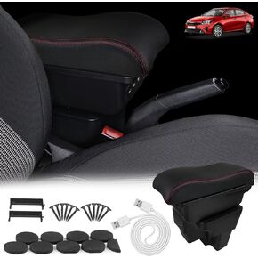 BHB Consoles Armrest Box Compatible with Kia Rio 2018-2023 Center Console Box Armrest Box USB Charge Black with Red Stitching