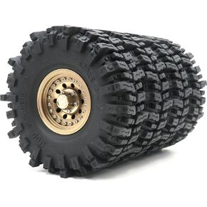 HOBBYSOUL RC 1.9 Mud Slingers Tires Soft Sticky Tyres 120mm / 4.72inch & Heavy Metal 1.9 Beadlock Wheels Silver Rims for 1/10 Crawler Trail Traxxas TRX4 Axial SCX10, (4-Pack)