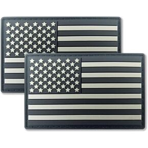 QQSD Black US American Flag Patch USA Tactical Military Patch - PVC Hook and Loop Fastener Patch, 2 Pack