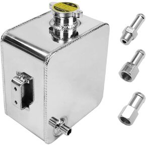 2.5L Universal Water Coolant Expansion Tank Aluminum Alloy Coolant Radiator Overflow Expansion Tank Reservoir Complete Header kit, Silver