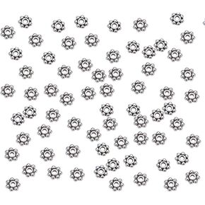 ChangJin 1000 Pcs Bright Color Metal Daisy Spacer Beads 4mm for Jewelry Making (Silver Plate)
