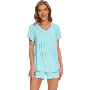 WiWi Viscose from Bamboo Pajamas for Women Soft Top and Shorts Pajama Sets Cool Comfy 2 Pieces Pj Set S-XXL
