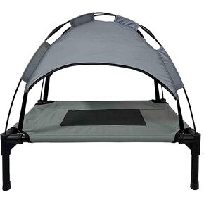 Midlee Grey Dog Cot with Canopy Elevated Pet Bed- Medium- Outside Raised Camping Tent