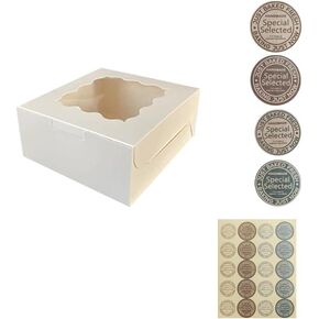 50Pcs (6x6x3 in) Mini Cake Boxes+3 stickers with Display Window for Gift Giving, Bakesale, Cupcakes, Dessert, Cookies, Pie, Macaroons, Donuts, Pastry, Kraft Paper Material… (50Pcs kraft)