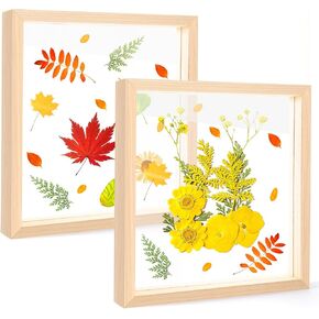 Augshy 2 Pack Pressed Flowers Frames, 8 x 8 Floating Picture Frame Acrylic Dried Flower Frame Clear DIY Pressed Flower Art Display Frame for Tabletop Wall Decorations Gifts