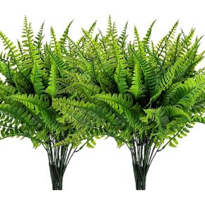 Artificial Plants, Fake Boston Fern Shrubs Plant for Outdoor Indoor Plastic Faux Greenery Grass Stems Decor - 6 Pack