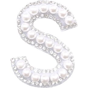 Rhinestone Iron On Patches, Sparkly Rhinestone and Elegant Pearls English Letter A-Z Clothing Decoration Sew On Patches for DIY Project, (M)