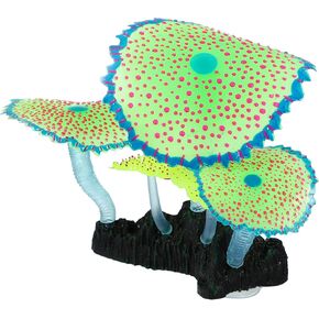 VOCOSTE Soft Silicone Glowing Aquarium Simulation Coral 11cm Height, Fluorescence Aquatic Artificial Coral for Fish Tank Decoration, Green