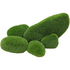 GLOGLOW Fish Tank Landscaping Stones, 5 Size Artificial Moss Rocks Decorative Resin Green Moss Balls Moss Stones Green Moss Covered Stones Fake Moss Decor Aquarium Decoration