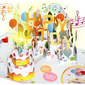 Musical Birthday Card, 3D Birthday Popup Cards & Blowable LED Light & Play Music Birthday Card, Blow out Light and Cheers 'Happy Birthday' Funny Birthday Greeting Card for Women Men Kids Husband Mom
