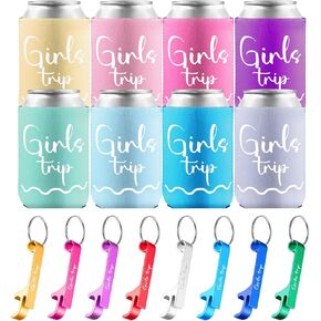 16 Pcs Girls Trip Gifts Favors Beer Bottle Cup Sleeves and Bottle Opener Keychain 2024 Girls Weekend Trip Gifts for Women Sister Auntie Friend Getaway Bachelorette Ladies Cruise Vacation Party