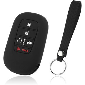 Car Key Fob Cover with 5 Buttons & Key Chain,Rubber Key Fob Protector Case Compatible with Honda,Essential Key Fob Holder Car Accessories for Women & Men (Black)