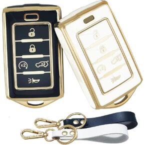 2 قطعة 5 أزرار TPU Smart Key Fob لـ 2023 2022 2021 Jeep Grand Cherokee L 2022 2023 Grand Cherokee Grand Wagoneer Key Fob Cover M3NWXFOB1 (أسود (أ)) in Kuwait