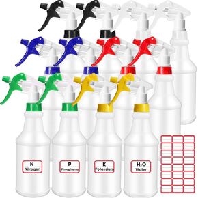 12 Pcs 32 oz Plastic Spray Bottles Heavy Duty Spraying Bottles Leak Proof Mist Empty Water Bottle for Pets Cleaning Solutions Planting Spray Alcohol with Adjustable Nozzle and Label (Blue, White)