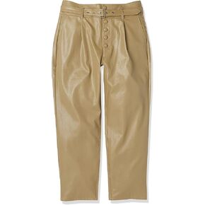 PAIGE Women's Maria Pant Vegan Leather Self Belt Exposed Button Fly in Dark Brushed Olive