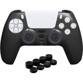 PS5 Controller Cover Skin Silicone Complete with 8 Thumb Grips Bonus (Black)