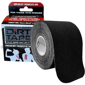 DIRT Tape-Pre Cut Athletic Kinesiology Tape-Muscle Pain Relief & Joint Support-Premium Elastic Cotton-Latex-Free-Water Resistant-Gym, Indoor & Outdoor Sports-Single Roll (16.4 ft)- Black