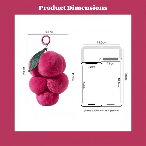 LEILA'S CHOICE Pom Pom Grape Keychain,Cute Stuffed Keychain, Cute Key Chain, Key Chain Accessories for Women, Purse Charms in Saudi Arabia