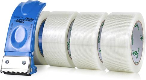 BOMEI PACK Strapping Tape 2Inch with Dispenser, Heavy Duty Fiberglass Reinforced Packing Tape with String for Moving and Shipping, 4Rolls x 5.5Mil x 35Yds, Total 140Yds in Saudi Arabia