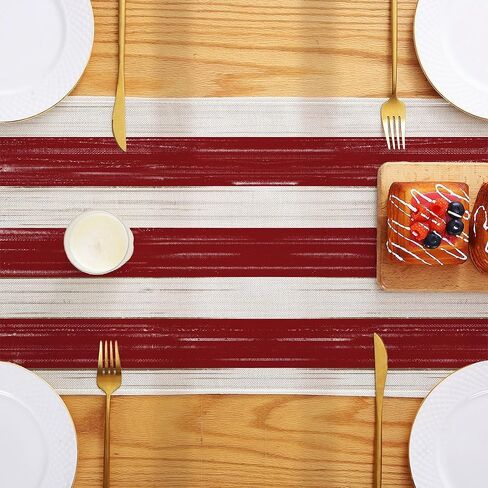 4th of July Patriotic Table Runner, Independence Day Table Decor for Indoor Outdoor Home Party Decoration, Red White and Blue Rustic Dining Room Table Runner for Memorial Day in Saudi Arabia