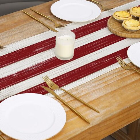 4th of July Patriotic Table Runner, Independence Day Table Decor for Indoor Outdoor Home Party Decoration, Red White and Blue Rustic Dining Room Table Runner for Memorial Day in Saudi Arabia