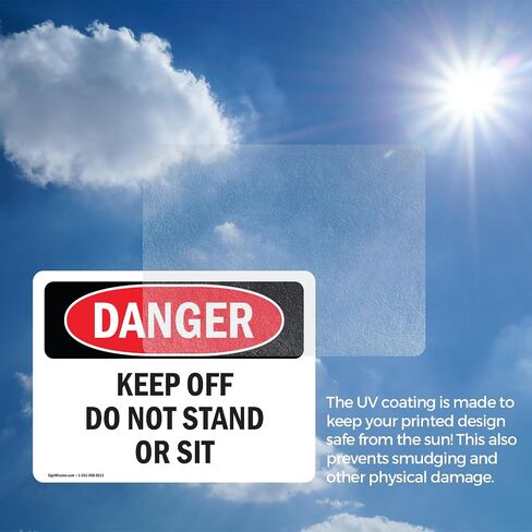 (2 Pack) Keep Off Do Not Stand Or Sit OSHA Danger Sign 5 Inch X 3.5 Inch Vinyl Label Decal Sticker Weather Resistant, UV Protected for Workplace, Business, and Construction Site, Made in the USA in Saudi Arabia