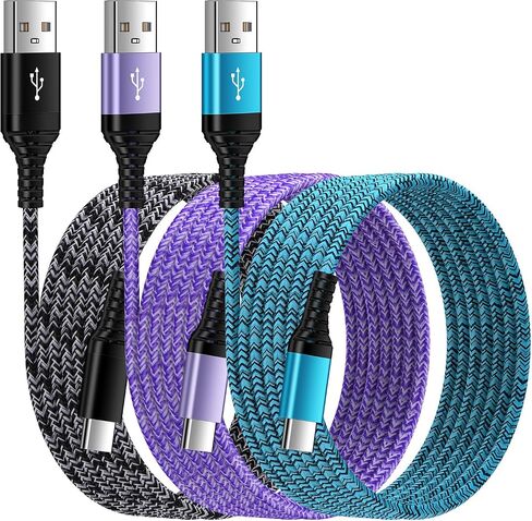 كابل شاحن USB A إلى USB C بطول 10 أقدام/3 عبوات لسيارة iPhone 15/15 Pro/15 Pro Max/15 Plus، سلك شاحن Android من النوع C شحن سريع لهاتف Samsung Galaxy A05S/A54/A53/A14/A13/A03S/S23 S22 الترا/S21/S20 in Kuwait