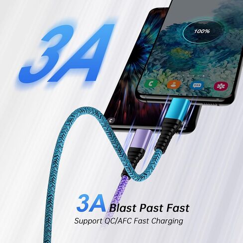 كابل شاحن USB A إلى USB C بطول 10 أقدام/3 عبوات لسيارة iPhone 15/15 Pro/15 Pro Max/15 Plus، سلك شاحن Android من النوع C شحن سريع لهاتف Samsung Galaxy A05S/A54/A53/A14/A13/A03S/S23 S22 الترا/S21/S20 in Kuwait