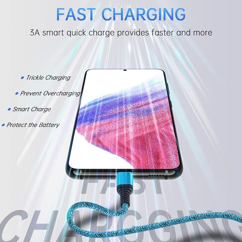كابل شاحن USB A إلى USB C بطول 10 أقدام/3 عبوات لسيارة iPhone 15/15 Pro/15 Pro Max/15 Plus، سلك شاحن Android من النوع C شحن سريع لهاتف Samsung Galaxy A05S/A54/A53/A14/A13/A03S/S23 S22 الترا/S21/S20 in Kuwait