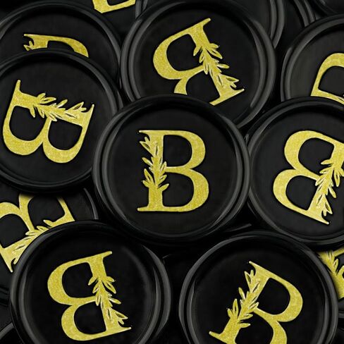 25Pcs Gold & Black Wax Seal Stickers Handmade Vintage Botanical Leaves Adhesive Letter Wax Stickers for Wedding Party Invitations, Envelope, Gift Wrap, Christmas(Gold Initial A, Black Wax) in Saudi Arabia