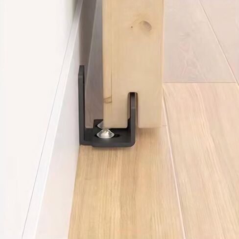 Adjustable Barn Door Floor Guide, Slide-Less Flush Design Sliding Barn Door Hardware, Aluminum Sliding Door Track Hardware for Bottom Roller, No Hygienic Corners, Toe-Friendly (Black) in Saudi Arabia