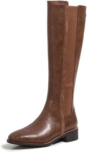 TinaCus Women's Handmade Genuine Leather Round Toe Comfortable Low Chunky Heel Back Zip Up Knee High Riding Boots in Saudi Arabia