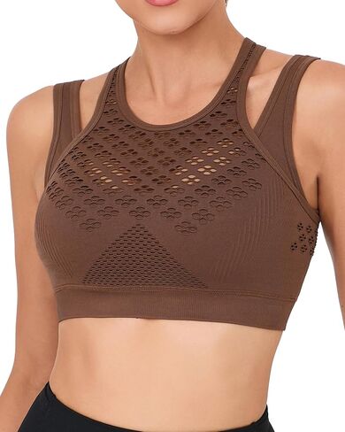 RUNNING GIRL Sports Bras for Women High Support,Seamless Ribbed Longline High Neck Sports Bra Racerback Padded Crop Top Yoga in Saudi Arabia