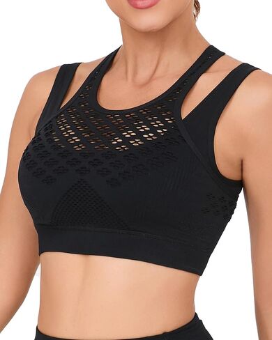 RUNNING GIRL Sports Bras for Women High Support,Seamless Ribbed Longline High Neck Sports Bra Racerback Padded Crop Top Yoga in Saudi Arabia