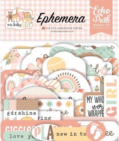Echo Park Paper Collection Bundle: Our Baby Girl Ephemera + Our Baby Girl Frames & Tags Ephemera in Saudi Arabia